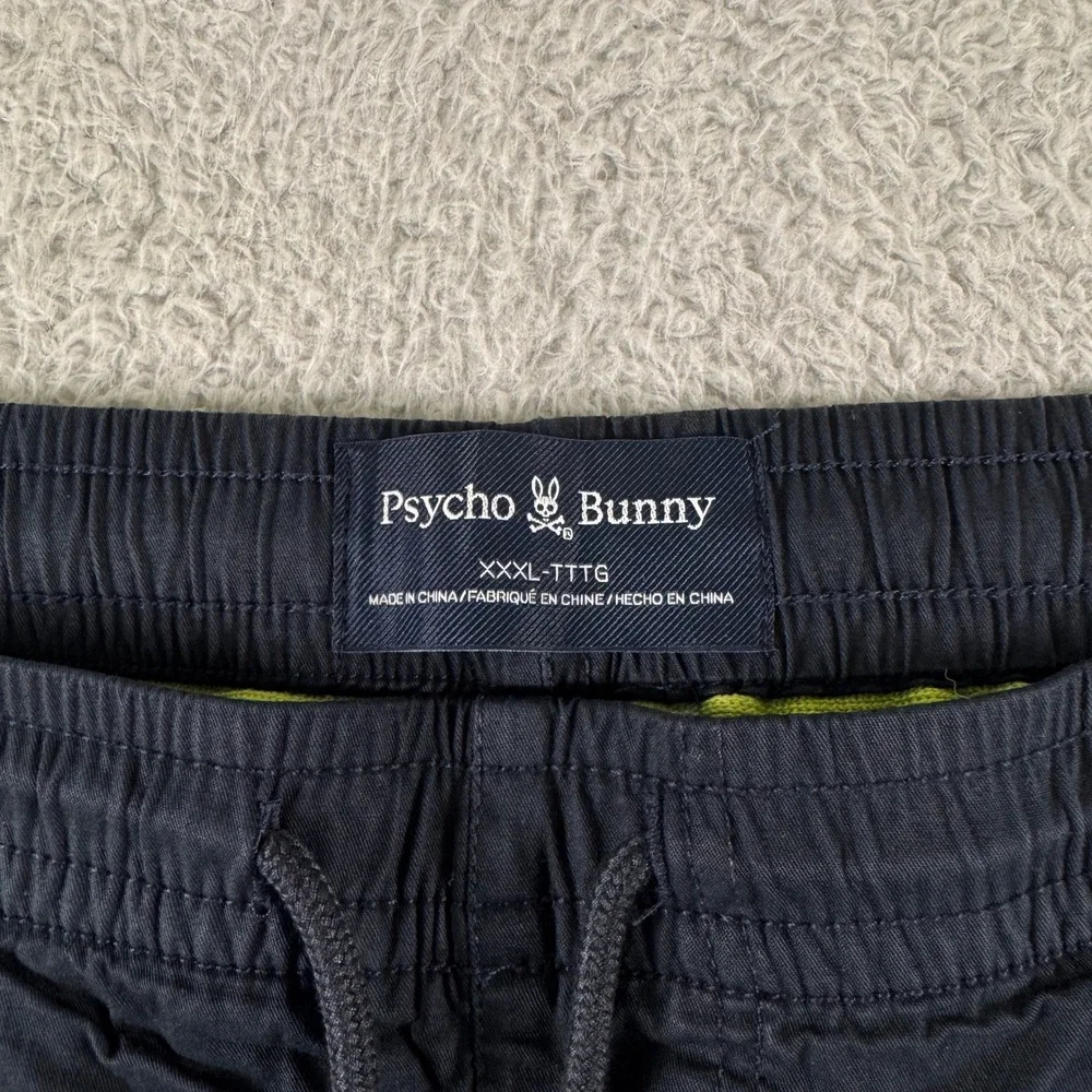 Psycho Bunny Mens XXXL Navy Blue All Over Embroidered Logo Shorts 3XL Drawstring